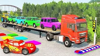 🔴 LIVE TRANSPORTING PIXAR CARS & FRUITS WITH COLORED & JOHN DEERE vs CLAAS vs TRACTORS - BeamNG#962