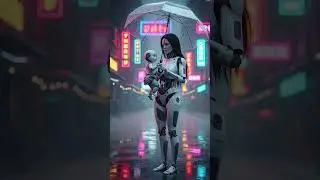 AI Mom and Baby Under the Neon Rain 🌧️🤖