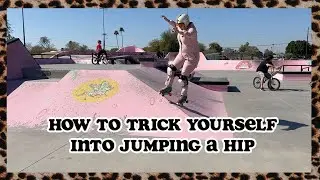 HOW TO TRICK YOURSELF INTO JUMPING OVER HIPS ON ROLLER SKATES AT THE SKATEPARK