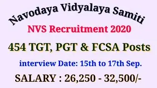 Navodaya Vidyalaya Samiti (NVS) Recruitment 2020 - TGT, PGT & FCSA Posts | Navodaya Recruitment 2020