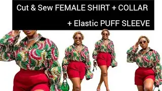 Draft and CUT Female SHIRT with COLLAR And PUFF Elastic BAND #detailed #diy #freehand #tutorial