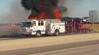 Car hauler on fire