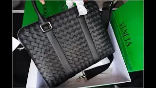 Bottega Veneta Men's Black Slim Intrecciato Briefcase Unboxing