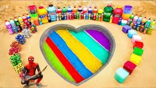 How to Make Rainbow Heart with Orbeez, Big Coca Cola, Balloons Soda, Mirinda, 7up, Fanta and Mentos
