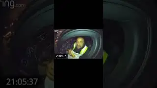 Text to video 丨 Ring camera POV of an Uber driver taking a big bite of a burger