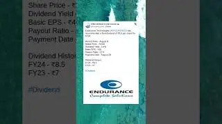 Endurance Technologies Ltd has recommended a final dividend for FY 2024. #StockMarket #News #Shorts