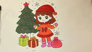 Coloring a cute Christmas girl with cozy colors—holiday spirit unlocked! 🎄✨💖
