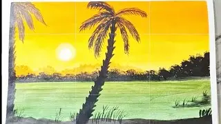Beautiful Sunset Painting with Palm Trees | Full Landscape Tutorial for Beginners