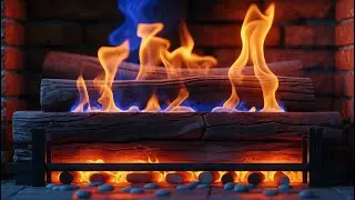 Stress Relief & Cozy Calm &ndash; 12H Blue Fire and Golden Flames on Layered Logs in Brick Hearth