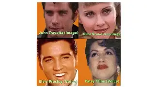 Elvis Presley and Patsy Cline sing to the images of John Travolta and Olivia Newton John