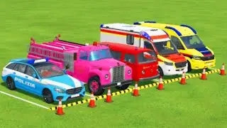 TRANSPORTING CARS, AMBULANCE, POLICE CARS, FIRE TRUCK, MONSTER TRUCK OF COLORS! WITH TRUCKS! - FS 22