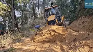 Clearing Hilly Dusty Road Dirt-Part 1-Backhoe Loader-Leveling Hilly Road