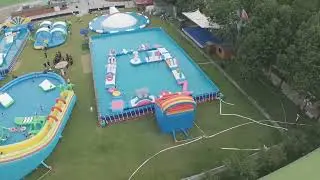 Watch Our Inflatable Water Course Pop Up in a Portable Pool&mdash;Kids&rsquo; Summer Ninja Arena Ready#aquapark 