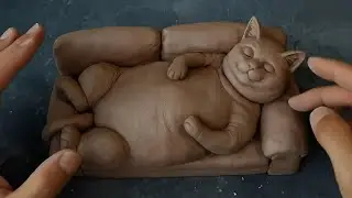Глиняная скульптура животного своими руками | Как сделать толстого кота из глины на диване