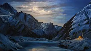 moonlight mountain painting #landscapepainting #acrylicpainting #mountain