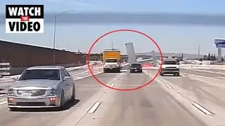 Dash-cam footage shows a plane crash-land on California freeway