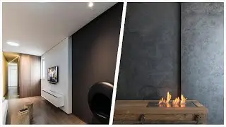 75 Living Space With Black Walls And A Hanging Fireplace Design Ideas You'll Love 🔴