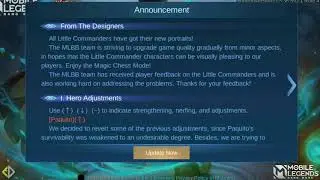 FANNY BUFF REVERTED, BENEDETTA NERF | CLINT,JONHSON,MOSKOV BUFF | PATCH NOTE 1.5.44 | Mobile Legends