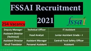 FSSAI Recruitment 2021 || Technical Officer, Deputy Manager, Assistant Director | Total 254 vacancy