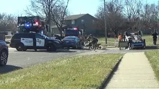 Two-vehicle crash sends one upside down