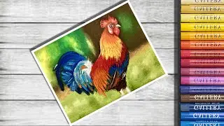 Colorful Rooster - Easy Oil Pastels Drawing Tutorial - Step by Step