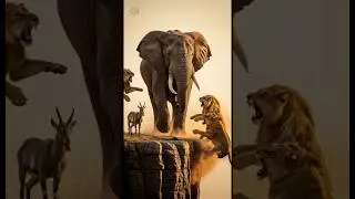 3 Lions Attack Mountain Goat &mdash; Elephant&rsquo;s EPIC Cliff Rescue! Epic Paw Rescue 🐐🦁🐘 #Shorts