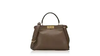 Fendi Vitello Seta Fabric Jacquard Pequin Medium Peekaboo Iconic Satchel Foresta Tobacco