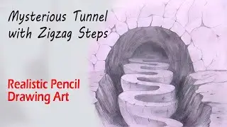 How to Draw a Mysterious Tunnel with Zigzag Steps | Realistic Pencil Drawing Art