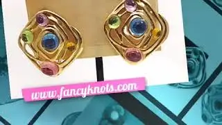 Vintage 80s Gold Plate Earrings With Pastel Acrylic Beads Clip-on NWT