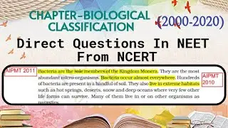 Direct Questions In NEET From NCERT || BIOLOGY-Biological Classification [2000-2020]