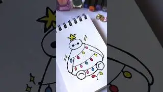 Cute Baymax hero Cartoon Drawing 🎄🤖 | Easy Festive Doodle Art for Kids| Minimal Cartoon Line Art