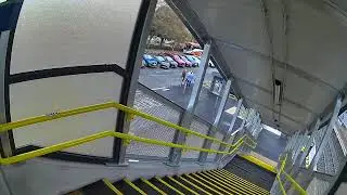 Blind passenger using new lift in Athy to cross from platform 2 to exit on platform 1 - 04.11.2025).