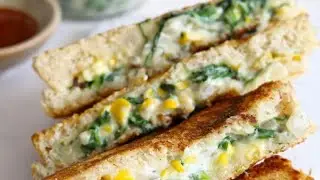 How to make spinach cheese corn sandwich | 🤍🥪 | #cheesesandwich #corn