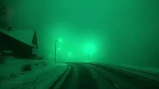Green Fog Night Ambience | Mysterious Snowy Road for Deep Sleep | Dark Screen​