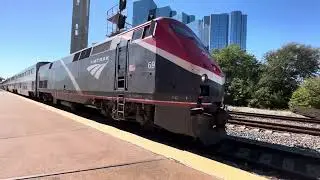 DART Blue Line UNT/Dallas DART 213 Amtrak Texas Eagle P42DC 69 New Paint Departing and Stopping