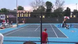 Sarmiento serving to stay in the match against Kobelt