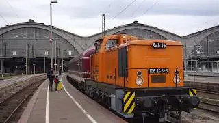 Historische V60 rangiert Euro-Express-Zug Leipzig Hbf