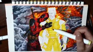 Drawing Deadpool & Wolverine | Speed drawing | Mixed media : alcohol markers + colored pencils