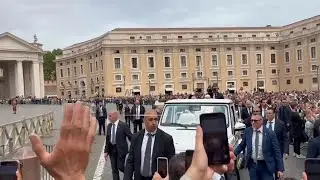 New footage of Pope Francis in popemobile after Easter Sunday mass in St Peter's Square