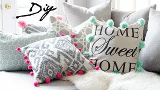 DIY POM POM PILLOWS - UPCYCLE PILLOW FOR $1 !