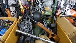 Toy Gun Box Unboxing! AWM Sniper, Golden Shotgun, M4A1 Rifle, MP5, UMP45, Silencers & Masks