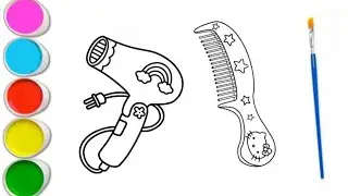 How to Draw and Color Hair Dryer and Hair Comb | Easy Drawing for Kids