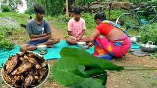 taro leaves curry with dry fish recipe prepared by tribe family l Indian village life