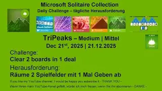 Solitaire Daily Challenges | TriPeaks - Medium | Dec 21st, 2025