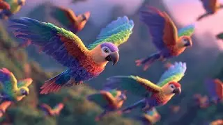 Cute Colorful Parrots Flying in Jungle & Mountains 🦜🌿 | Relaxing 3D HD Nature Animation