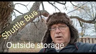 Handicap shuttle bus camper conversion.  Outside storage