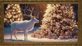White Reindeer & Christmas Tree ✨ Vintage Holiday Art 4K