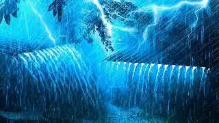 Beat Stress & Fall Asleep Fast with Tropical Rain, Wind, Thunder Sounds on a Metal Roof in at Night