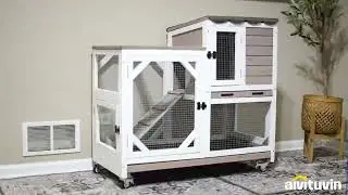 Aivituvin AIR7013 Premium 2 Story Wooden Rabbit Hutch with Casters  Pull Out Tray