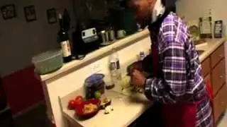 kale salad demo with fela song in the background